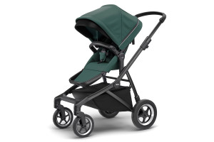 Transport copii - Carucioare, Carucior Thule SLEEK Cadru Negru si Copertina Mallard Green - autogedal.ro