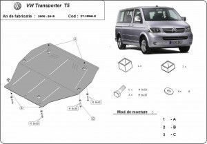 Scuturi Metalice Auto Volkswagen Transporter, Scut motor aluminiu VW Transporter T5 2003-2015 - autogedal.ro
