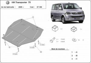 Scuturi metalice auto Volkswagen Transporter, Scut motor metalic VW Transporter T5 2003-2015 - autogedal.ro