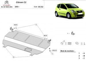 Scuturi metalice auto Citroen C2, Scut motor metalic Citroen C2 2003-2010 - autogedal.ro