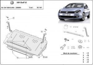 Scuturi metalice auto Volkswagen Golf, Scut motor metalic VW Golf 6 2008-2013 - autogedal.ro
