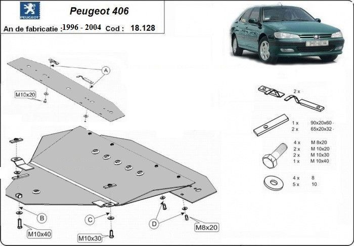 Scut motor metalic Peugeot 406 1995-2004