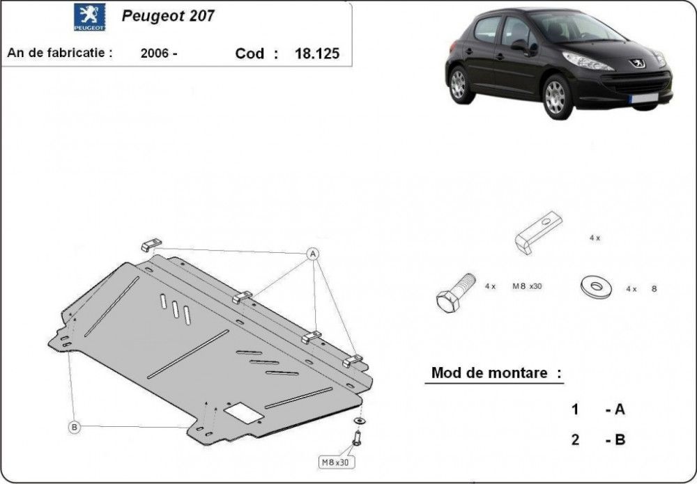 Scut motor metalic Peugeot 207 2006-2014